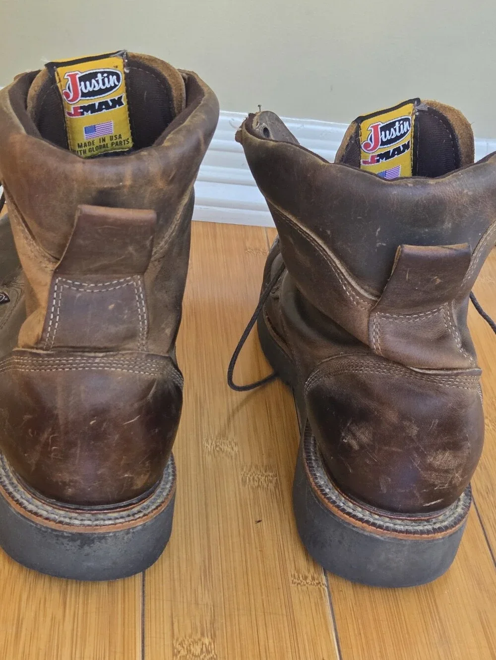 Justin J-Max Work Boots Men’s 440 Tan Gaucho, 8″ tall Made in the USA 12EE